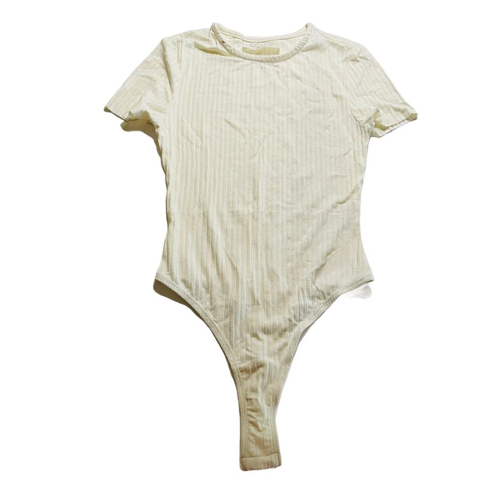 Cale Cream Ribbed Crew Neck Short Sleeve Bodysuit